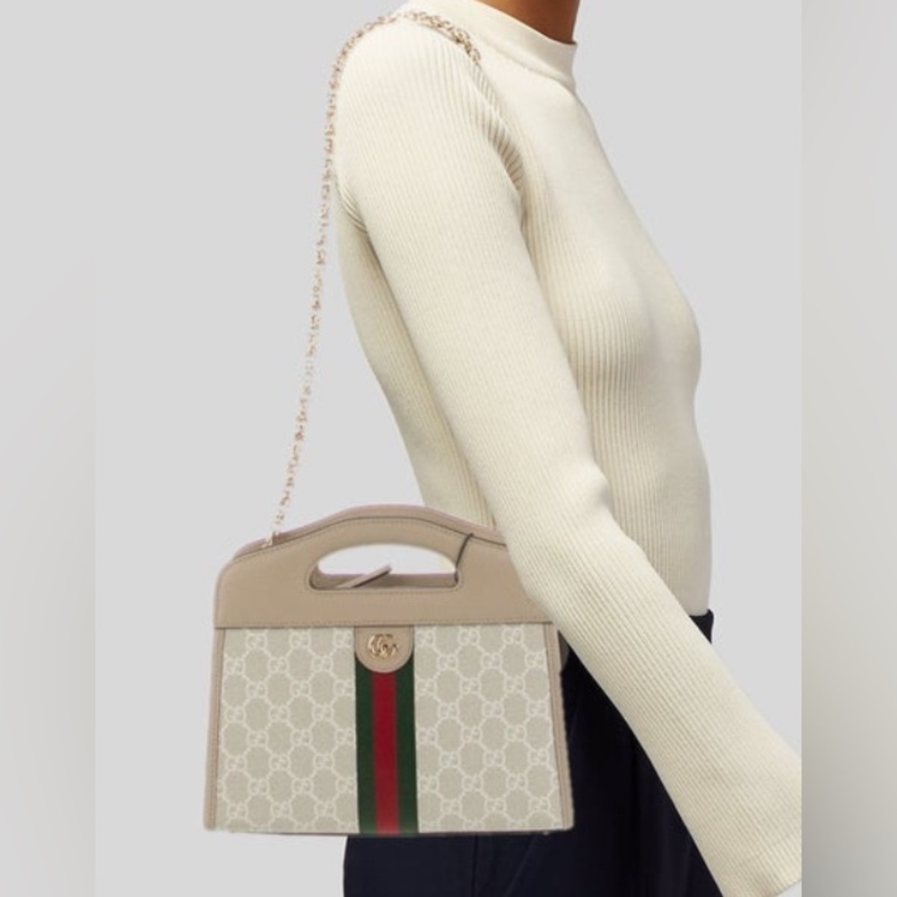 GUCCI NEW GG OPHIDIA with gold chain Crossbody web strap Beige Green gorgeous